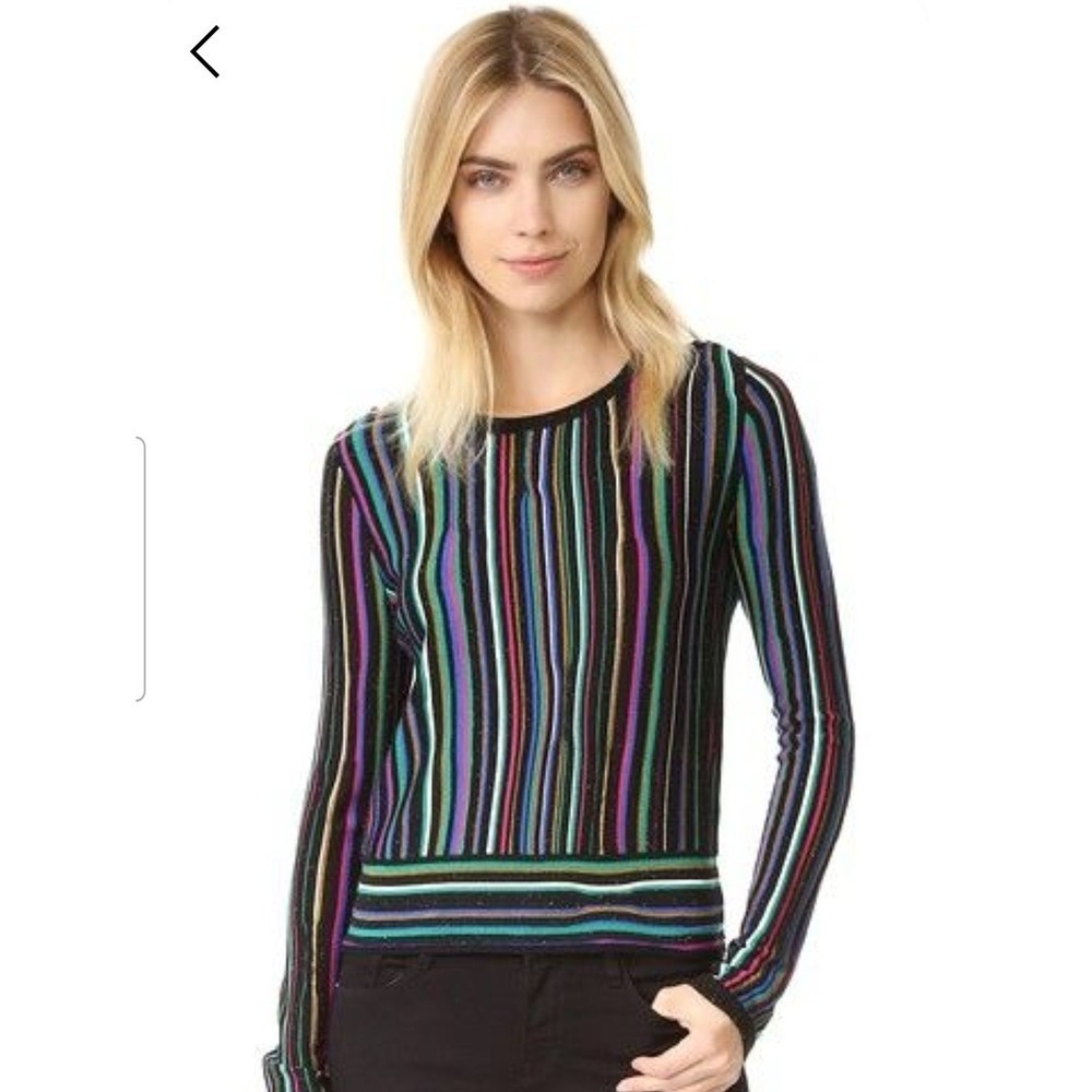 Diane von Furstenberg DVF Multi Color Metallic Striped Knit Top Long Sleeve M